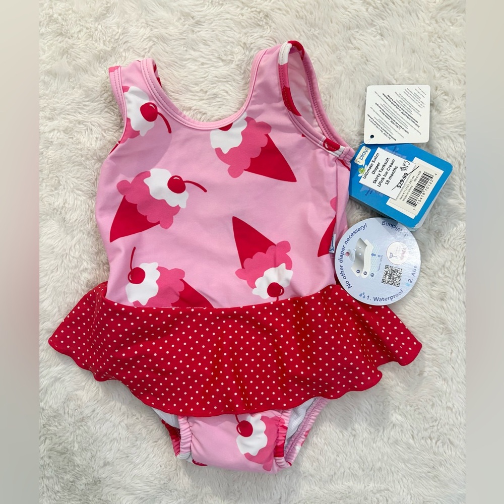 i play. Pink and Red Ice Cream Kids Swim One Piece
